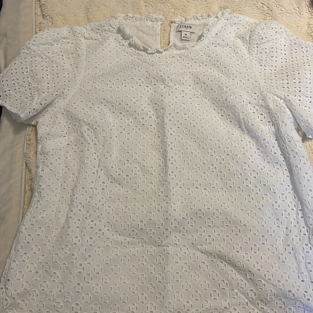 J.crew size medium top white cotton eyelet preppy